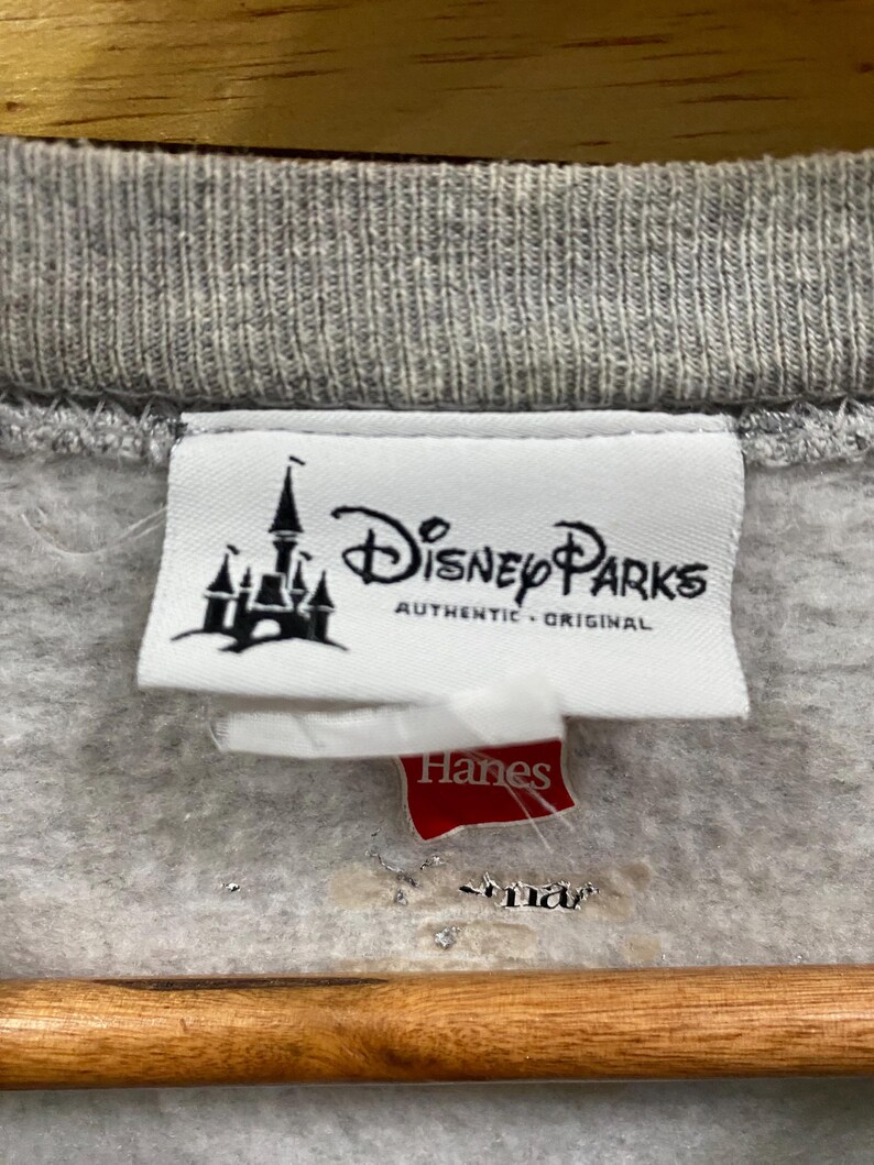 May include: A white tag with the text "Disney Parks Authentic Original" and a graphic of Cinderella's castle. A red tag with the text "Hanes" is below the white tag.
