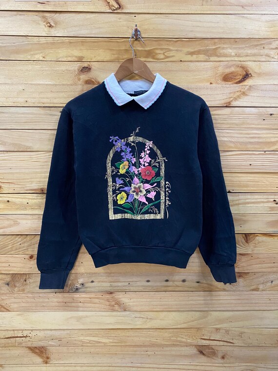 Vintage Prairie Mountain Flowers on Frame Collared Sweatshirt Size