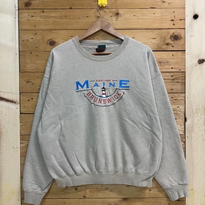 Vintage MAINE BRUNSWICK explorer light house embroidery logo crewneck sweatshirt size XL