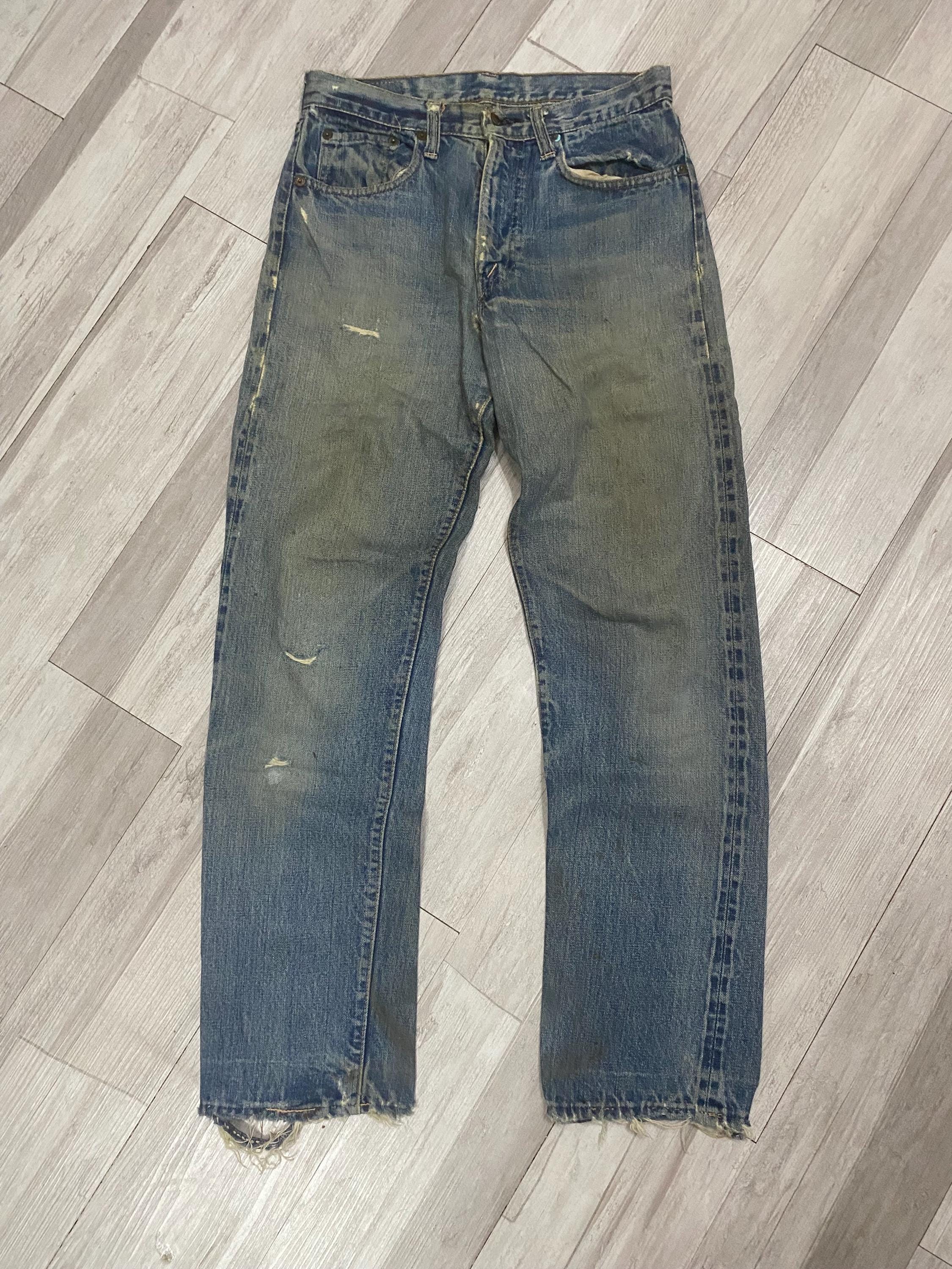 Vintage Distressed 70s LEVI'S 505 Big E Button Stamp No.5 Size 28