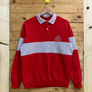 Vintage FBI NATIONAL academy embroidery small letter striped polo sweatshirt size L fits M