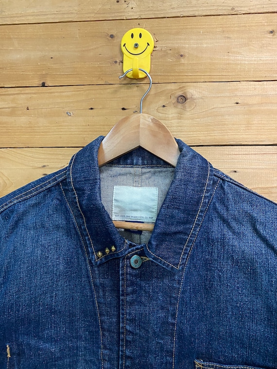 GAP BLUE JEANS スウェード トラッカージャケット M Gap x MadHappy Distressed Denim Trucker Jacket
