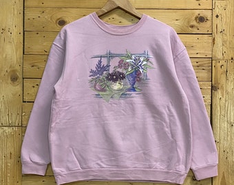 Vintage northern reflections flowers art painting crewneck sweatshirt size M