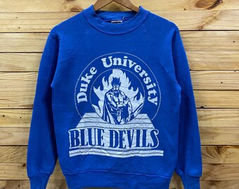 Sweat à Capuche Vintage Duke University Années 80 – Taille M – Blanc – Évasé, Avec Poche – Occasion Très Bon état