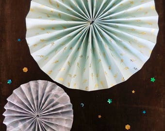 Duo of origami paper rosettes