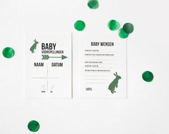 15x Babyshower Invulkaarten. Wenskaarten baby op komst om cadeau te geven. Spel spelen bij gender reveal party. Invulkaart