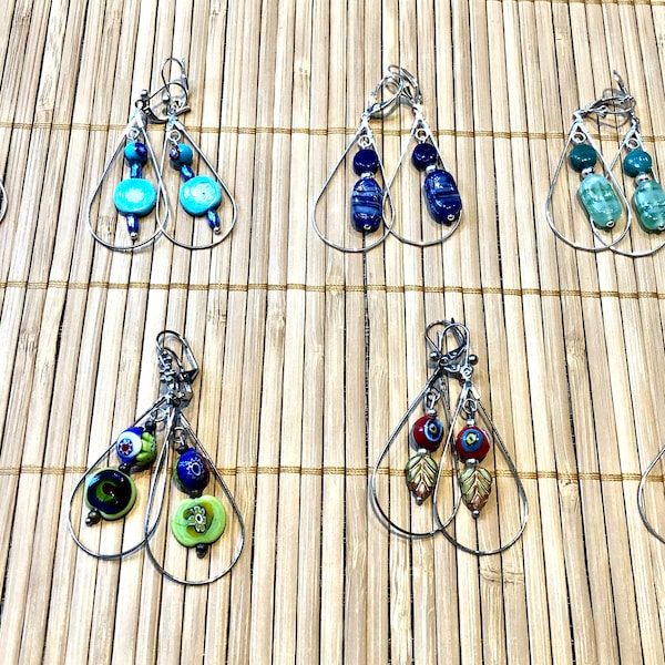 Boucles d'oreilles argentées perles en verre de Mamie Lénou