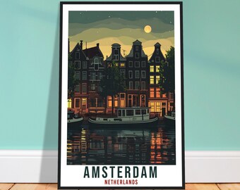 Amsterdam Travel Poster Wall Art Amsterdam Netherlands Wall Hanging Artwork Art Gifts Amsterdam Travel Print Netherlands Art Lovers Gift