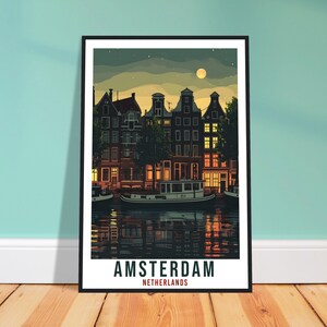 Amsterdam Travel Poster Wall Art Amsterdam Netherlands Wall Hanging Artwork Art Gifts Amsterdam Travel Print Netherlands Art Lovers Gift