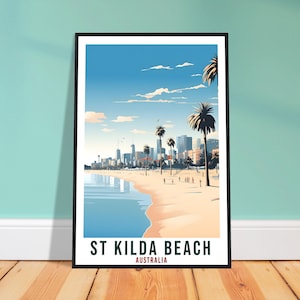St Kilda Beach Travel Poster Wall Art St Kilda Australia Artwork Wall Hanging Perth Art Gift St Kilda Beach Travel Print Australian Art Gift