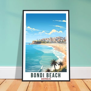 Bondi Beach Travel Poster Wall Art Bondi Beach Australia Artwork Wall Hanging Art Gifts Bondi Beach Travel Print Australian Art Lovers Gift