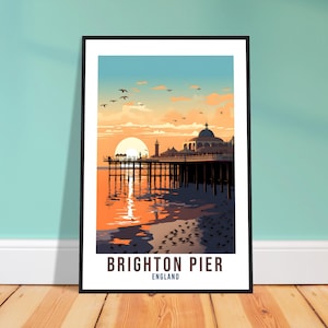 Brighton Pier Travel Print Brighton Seaside Home Decor Coastal England Wall Hanging Brighton Pier Artwork Gift Brighton Pier Travel Poster