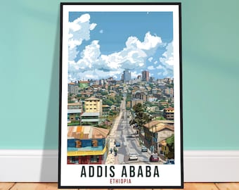 Impresión de viaje de Adís Abeba, Etiopía, arte de pared, colgante de pared, decoración del hogar, regalo de Adís Abeba, amantes del arte, obra de arte de Etiopía, regalo, impresión, póster africano