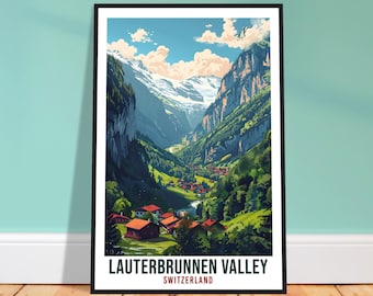 Lauterbrunnen Valley Travel Print Swiss Wall Art Hanging Décor Lauterbrunnen Gift Art Lovers Switzerland Artwork Gift Swiss Travel Poster