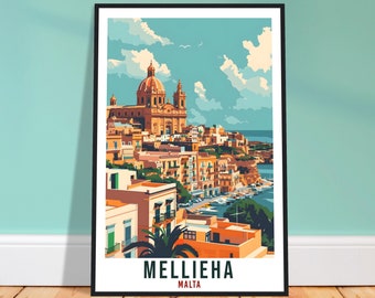 Mellieha Travel Print Malta Wall Art Wall Hanging Home Living Décor Mellieha Gift Art Lovers Gift Malta Artwork Gift Malta Travel Poster