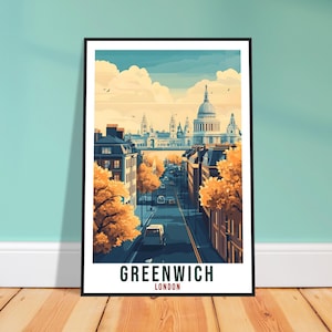 Greenwich Londyn Podróż Wydruk Anglia Wystrój Greenwich Sztuka ścienna Prezent Wisząca na ścianie Miłośnik sztuki Greenwich Anglia Dzieło sztuki Plakat podróżny Sztuka w Wielkiej Brytanii