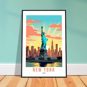 New York Travel Print Wall Art New York Art Gift New York Wall Hanging New York Home Decor New York State Art Print Travel Poster USA Statue