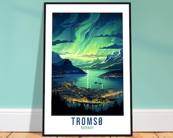 Tromsø Norway Northern Lights Travel Print Tromsø Wall Hanging Norway Aurora Borealis Arctic Tromsø Travel Poster Northern Norway Wall Art