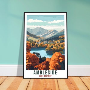 Ambleside Travel Print Lake District Home Decor Ambleside Wall Art Wall Hanging Art Lover Lake District Artwork Travel Poster Cumbria Travel