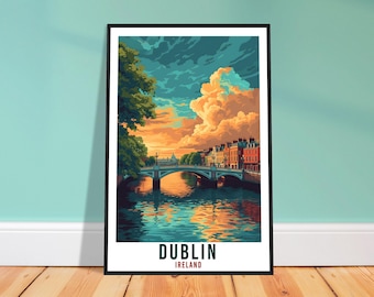 Lámina de viaje a Dublín: arte mural irlandés artístico para el salón, recuerdo del patrimonio.