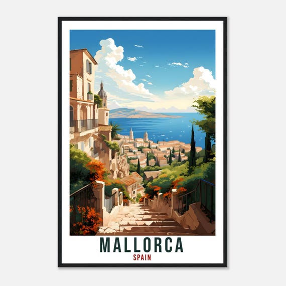 マヨルカ島旅行プリント – ダイニングルーム用水彩画スペイン壁掛け