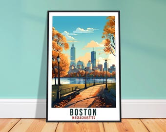 Boston Travel Print – Illustrated American Wall Art for Hallway, History Gift