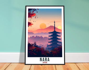Lámina de viaje de Nara: arte mural japonés retro para dormitorio, recuerdo de la ciudad.