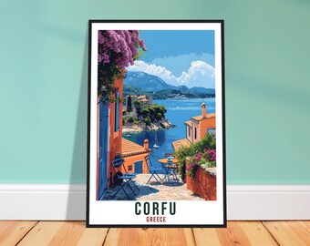 Corfu Travel Print – Expressive Greek Wall Art for Dining Room, Coastal Gift