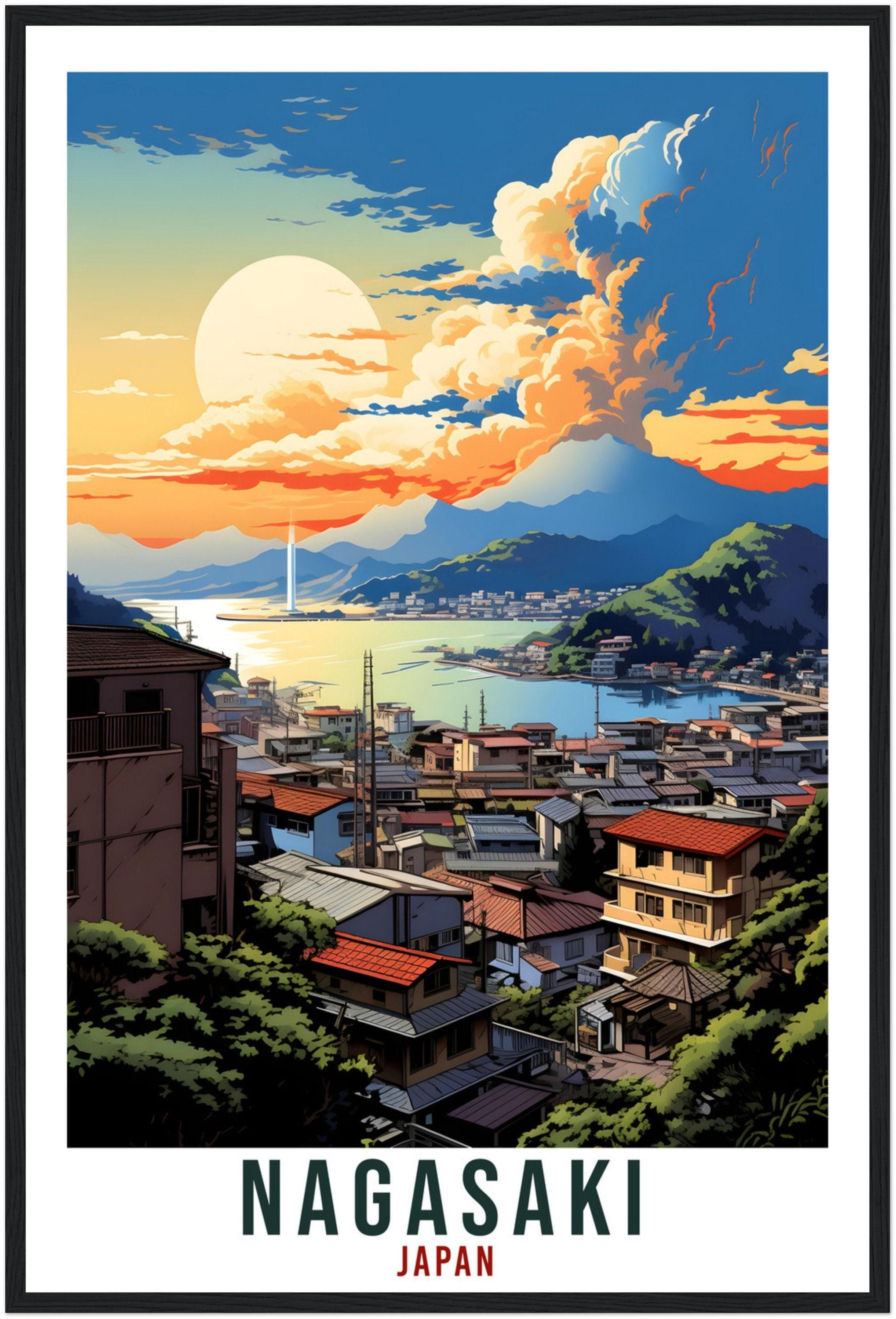 Nagasaki Travel Print – Expressive Japanese Wall Art for Dining