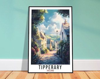 Druk podróżniczy Tipperary – akwarela irlandzka sztuka ścienna do salonu, prezent z dziedzictwa kulturowego