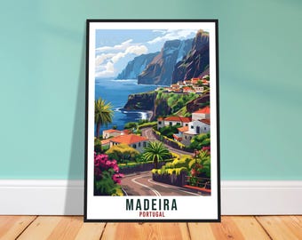 Stampa di viaggio di Madeira – Quadro portoghese in stile pittorico per camera da letto, souvenir dell'isola