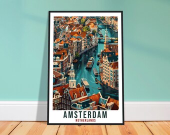 Amsterdam Reise-Druck – minimalistische niederländische Wandkunst für Flur, Stadtandenken