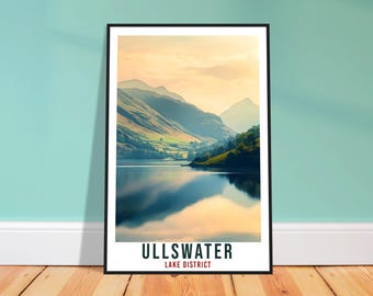 Reisafdruk Ullswater – schilderachtige Engelse muurkunst voor slaapkamer, reisaandenken