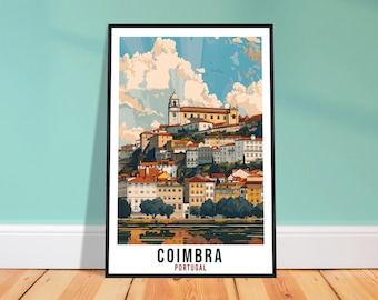Impressão de viagem de Coimbra – Arte de parede portuguesa em aguarela para galeria de arte, presente de herança.