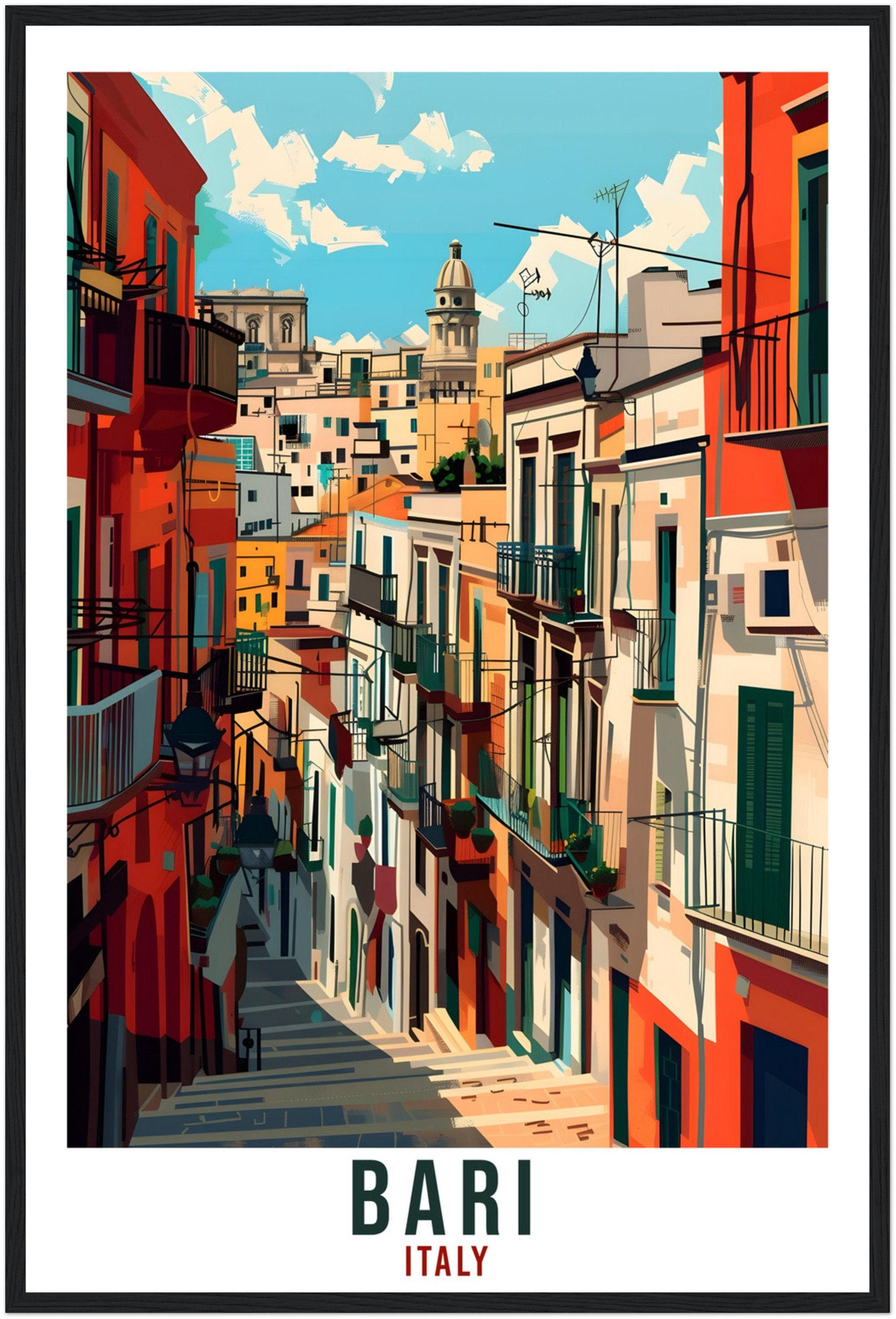 画家Silvio Di Volo イタリア　絵サイズ30x40額サイズ60x49 Bari Travel Print – Painterly Italian Wall Art for Hallway