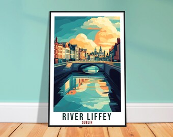 Lámina de viaje del río Liffey: arte mural irlandés artístico para el comedor, recuerdo de la ciudad.
