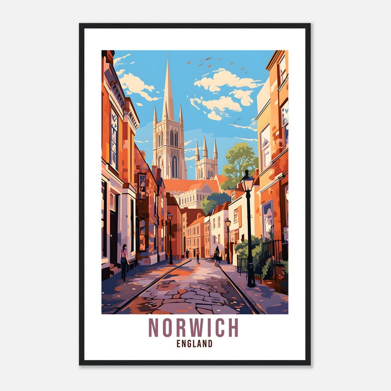 Norwich Travel Print Home Decor Norfolk Eastern England Wall Hanging