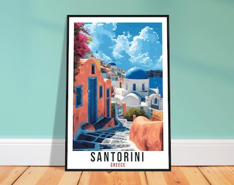Santorini Travel Print – Artistic Greek Wall Art for Living Room, Island Souvenir