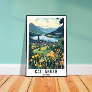 Callander Travel Print – Geïllustreerde Schotse muurkunst voor slaapkamer, reisaandenken