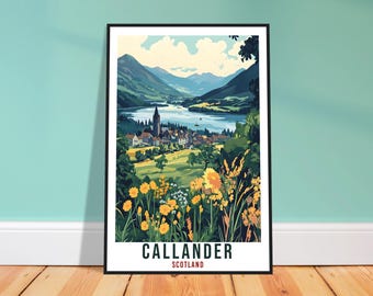 Lámina de viaje de Callander: ilustración escocesa para la pared del dormitorio, recuerdo de viaje.