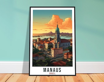 Lámina de viaje de Manaos – Arte mural retro brasileño para dormitorio, regalo para amantes de los viajes