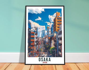Osaka Travel Print – Contemporary Japanese Wall Art for Bedroom, Skyline Gift
