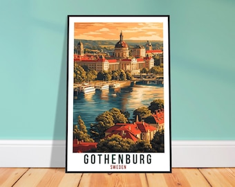Grafika podróżnicza z Göteborga – współczesna szwedzka sztuka ścienna do galerii ściennej, pamiątka miejska