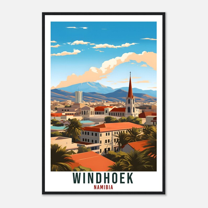 Lámina de viaje de Windhoek: Arte mural expresivo de Namibia para la sala de estar, regalo con temática patrimonial. imagen 2