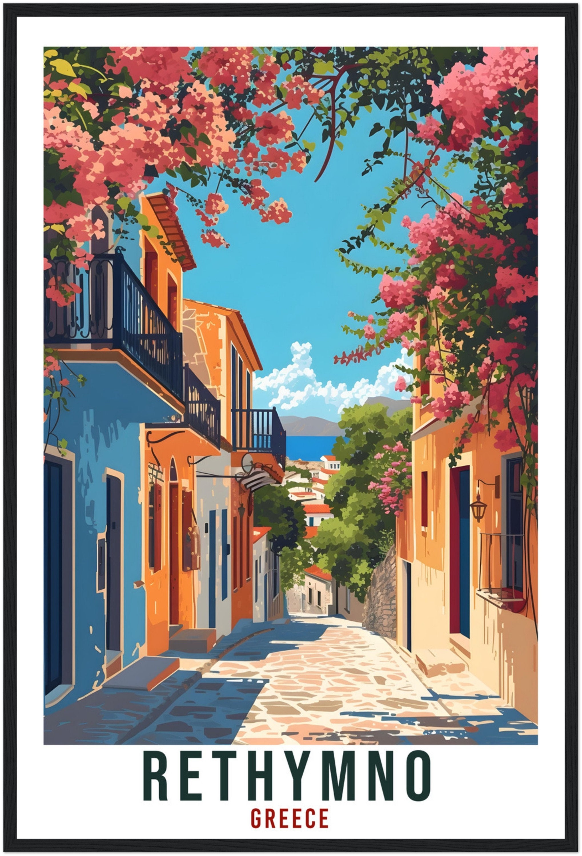 Affiche Sur Toile Vintage 'Rethymno Crète' - Impression Jet D'encre 50x75 Cm, Décoration Murale Pour Salon, Bureau, Chambre