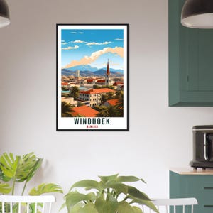 Lámina de viaje de Windhoek: Arte mural expresivo de Namibia para la sala de estar, regalo con temática patrimonial. imagen 3