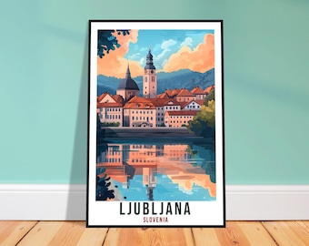 Lámina de viaje de Liubliana – Arte mural esloveno en acuarela para pared de galería, recuerdo del patrimonio