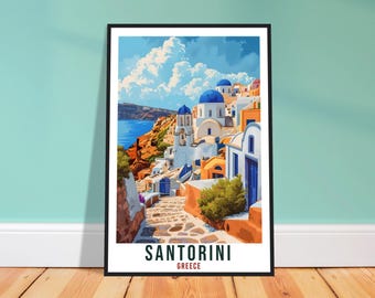 Santorini Travel Print – Retro Greek Wall Art for Bedroom, Wanderlust Gift