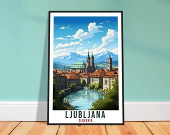 Stampa di viaggio di Lubiana – Illustrazione murale slovena per il soggiorno, ricordo di viaggio