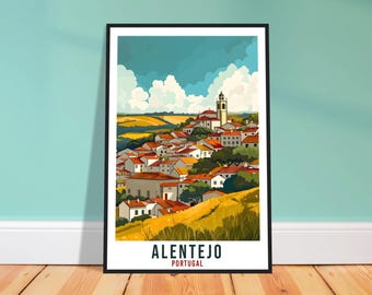 Reisafdruk Alentejo – aquarel Portugese muurkunst voor gang, reislustcadeau